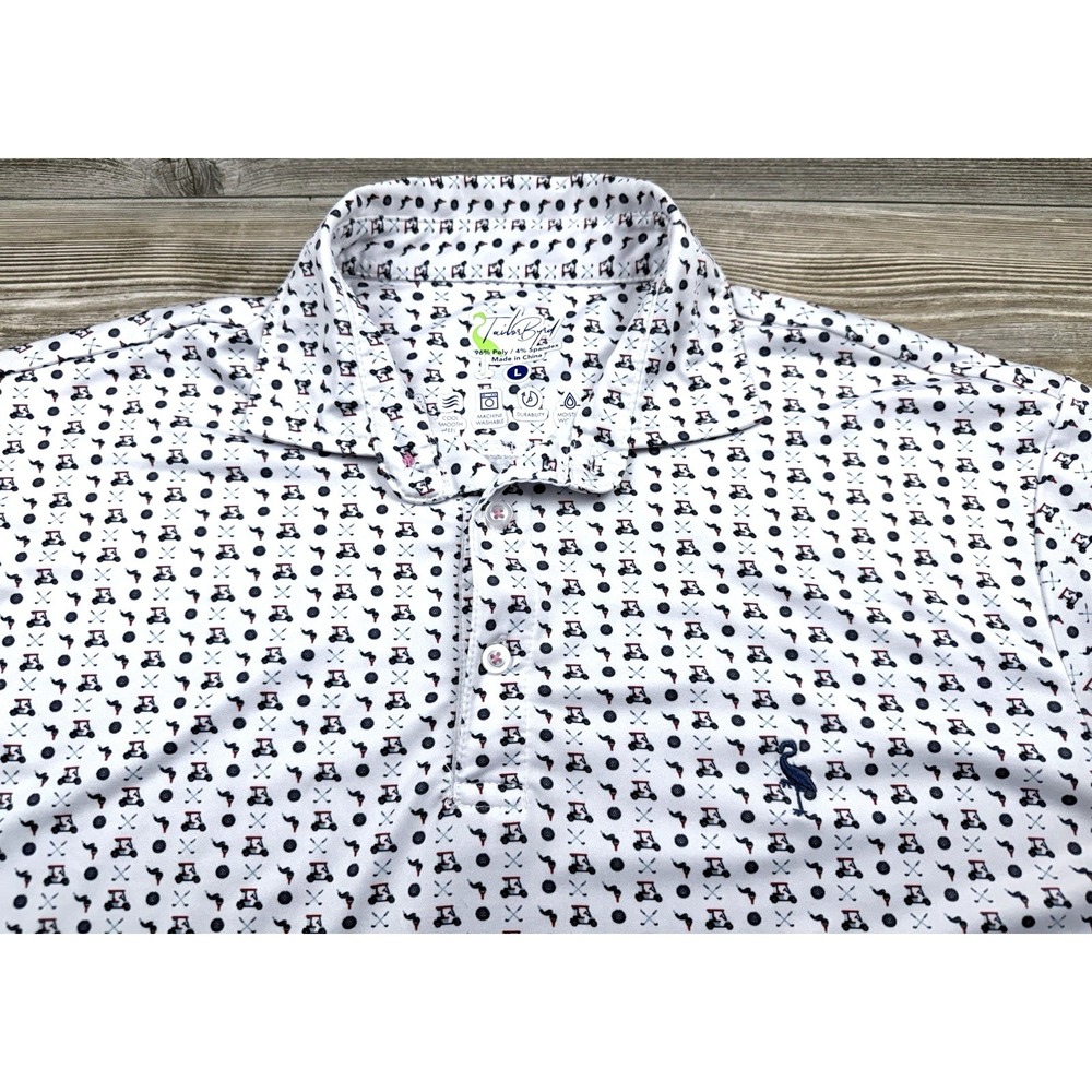 Tailor Byrd Mens L‎ Performance Polo Shirt White/Golf Cart All-Over Print Preppy
